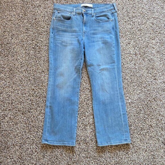 AYR The Pop Jeans Womens 34x25 Blue Stretch Denim Straight Leg Crop Whiskering - Picture 1 of 9